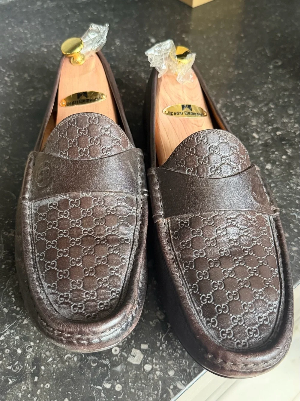 Gucci Men's Dark Brown Embossed GG Leather Loafers